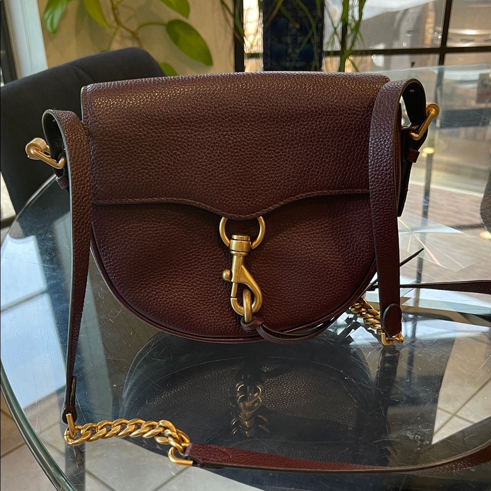 Rebecca Minkoff Mini Saddle Crossbody Bag Burgundy with Gold Hardware